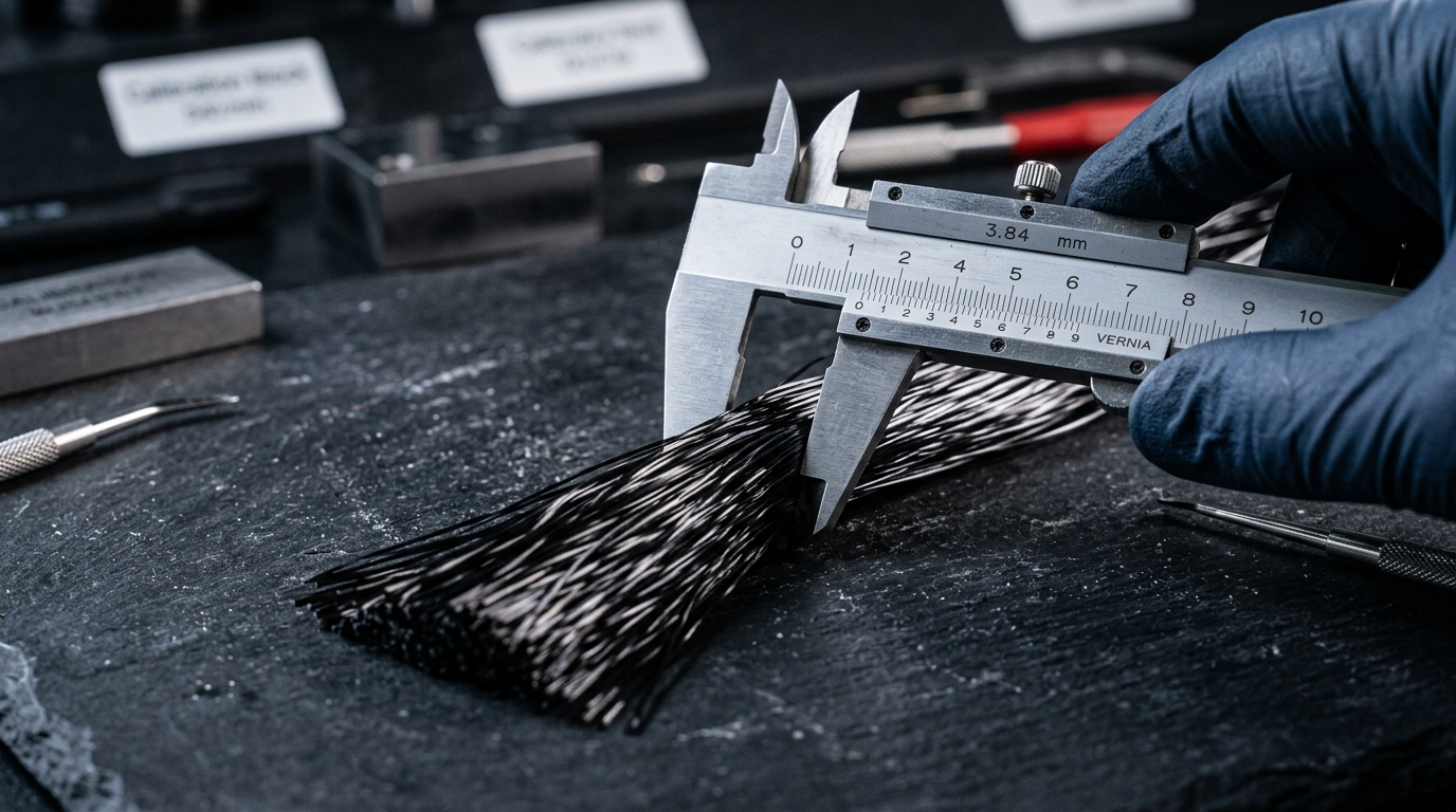 Precision vernier caliper inspection of carbon fiber filament tow bundle width